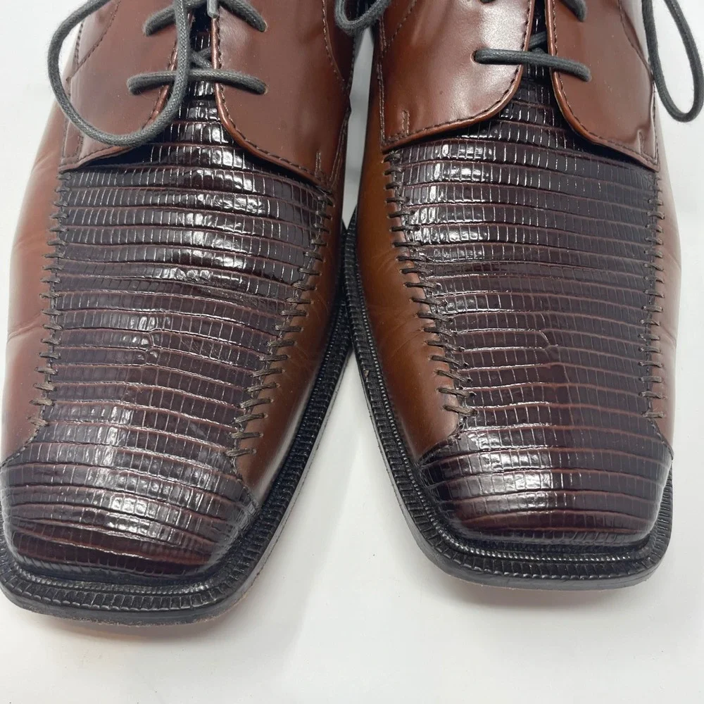 Florsheim Barletta Mens 11.5 D Brown Lizard Embossed Leather Square Toe Oxfords